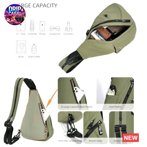 Nylon Crossbody Sling Backpack Adjustable Daypack Travel Hiking
